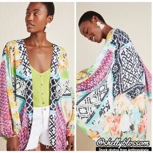 Anthropologie Saachi Calista Kimono Cocoon Patchwork Art To Wear Boho One Size